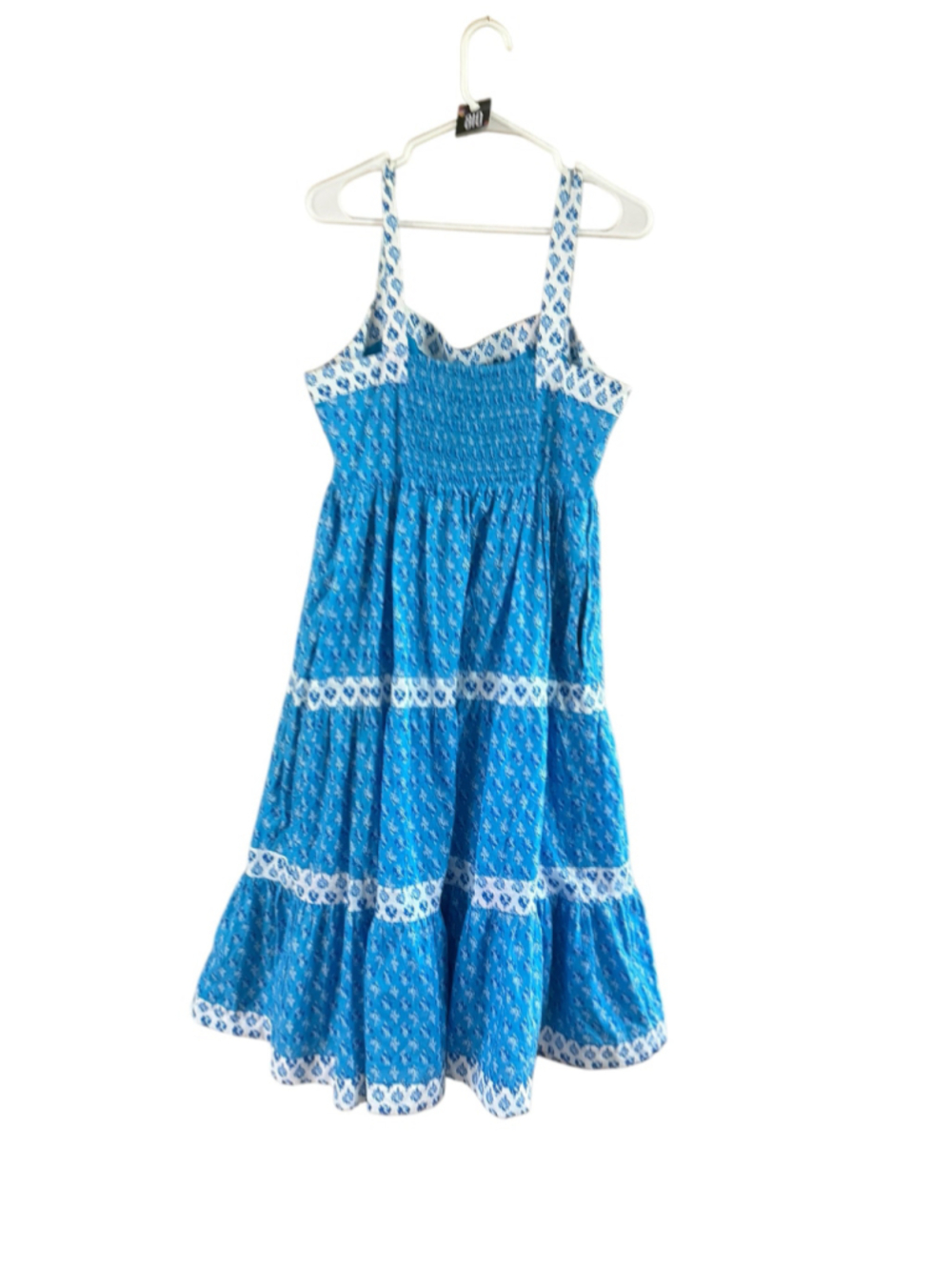 Women's J.Crew Midi Dress Size 12 Blue White Floral Cotton Tiered - Picture 10 of 10